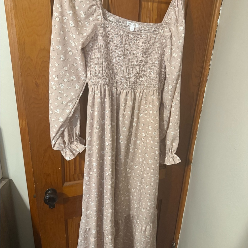 Blush Floral Long Puff Sleeve Maxi Dress